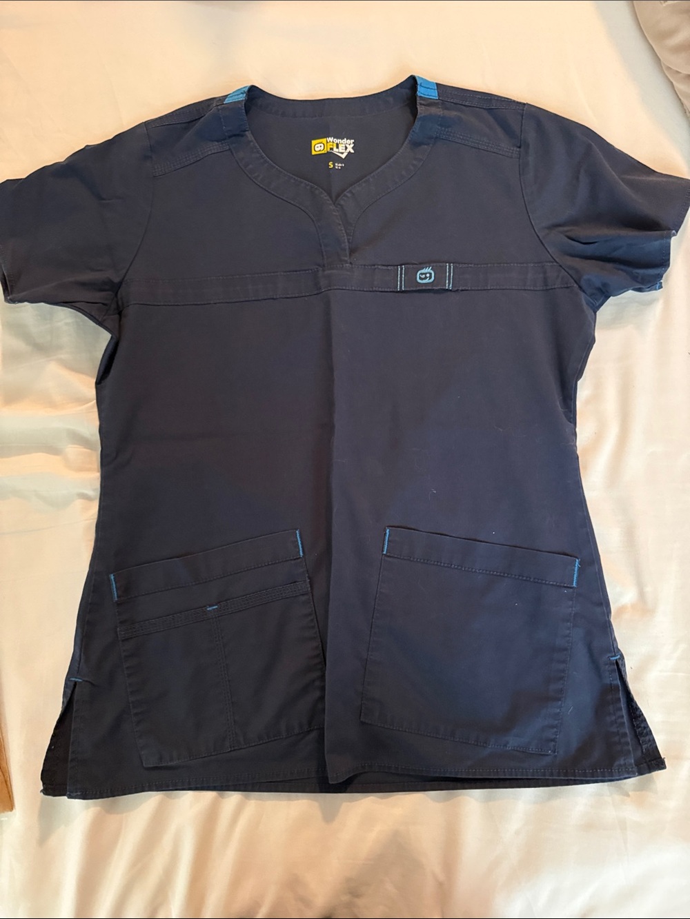 WonderWink Navy Short Sleeve Scrub Top with Blue Trim